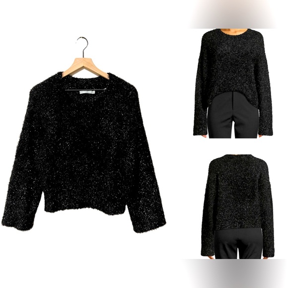 Vince Sweaters - NWOT Vince Eyelash Fuzzy Boxy Pullover Metallic Sweater Size XS